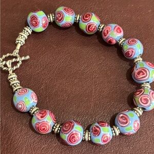 Sterling glass art bracelet